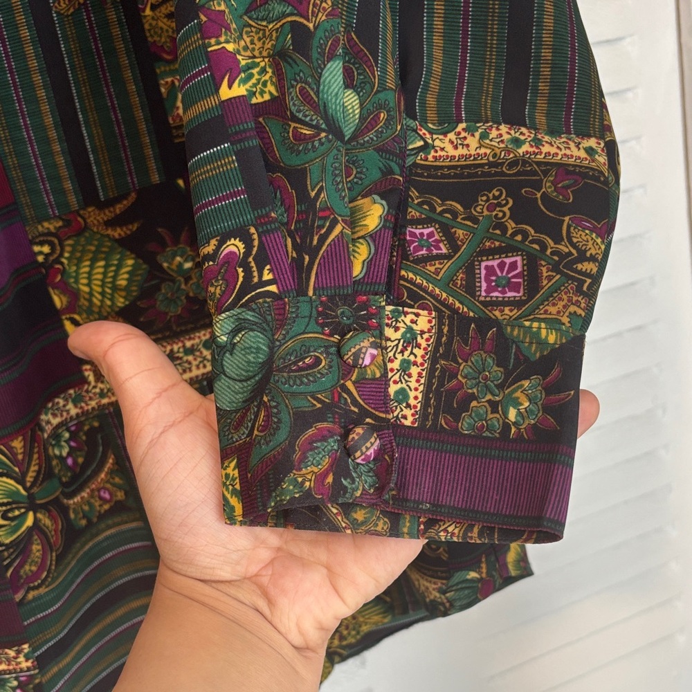 SMW Women’s Vintage Patchwork Button-Down Shirt – Green & Burgundy - Picture 7 of 14